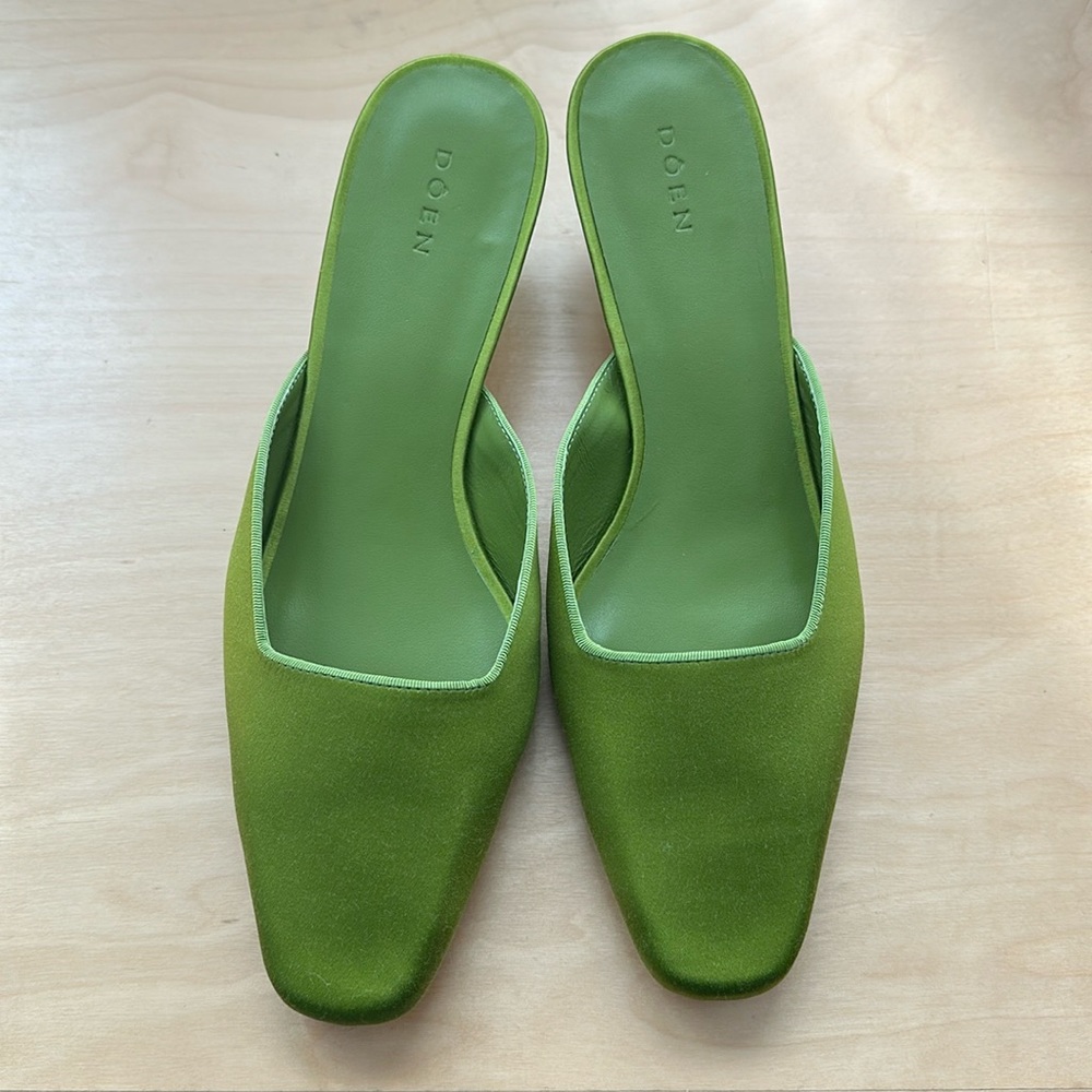 Brand New Doen Asher Mule in satin green size 7.5